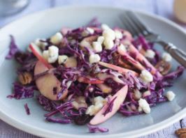 red cabbage and apple salad with pecans