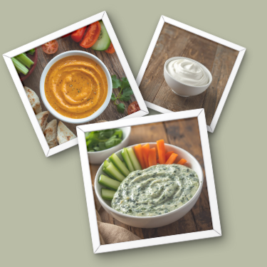 Nacho Sauce, Spinach Dip, and Sunflower Seed Sour Cream